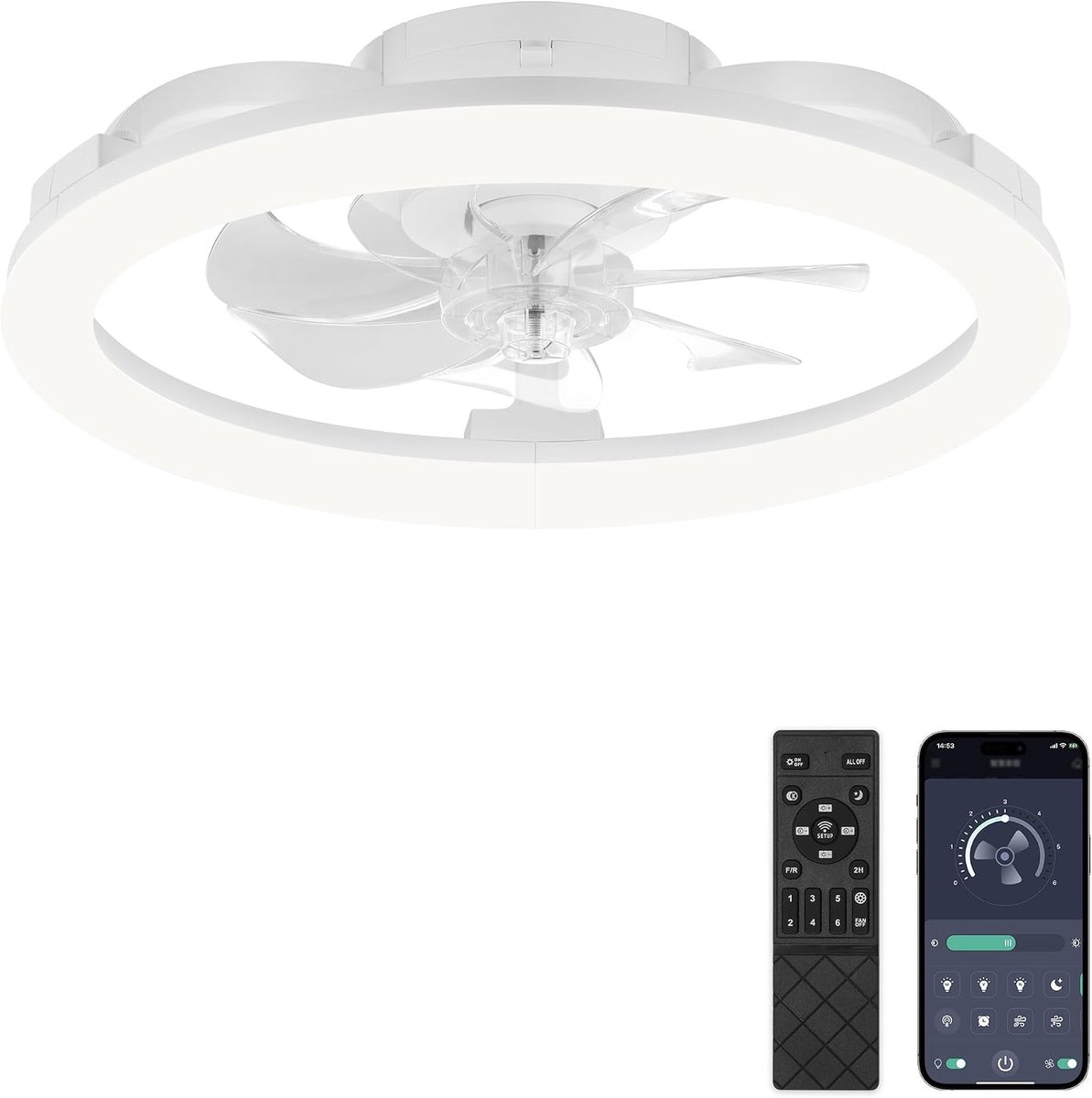 ZMISHIBO Ceiling Fan with Lighting, Ceiling Fan with Light and Remote Control, Modern Dimmable Ceiling Fan, 51 cm, 6 - ShopVlot