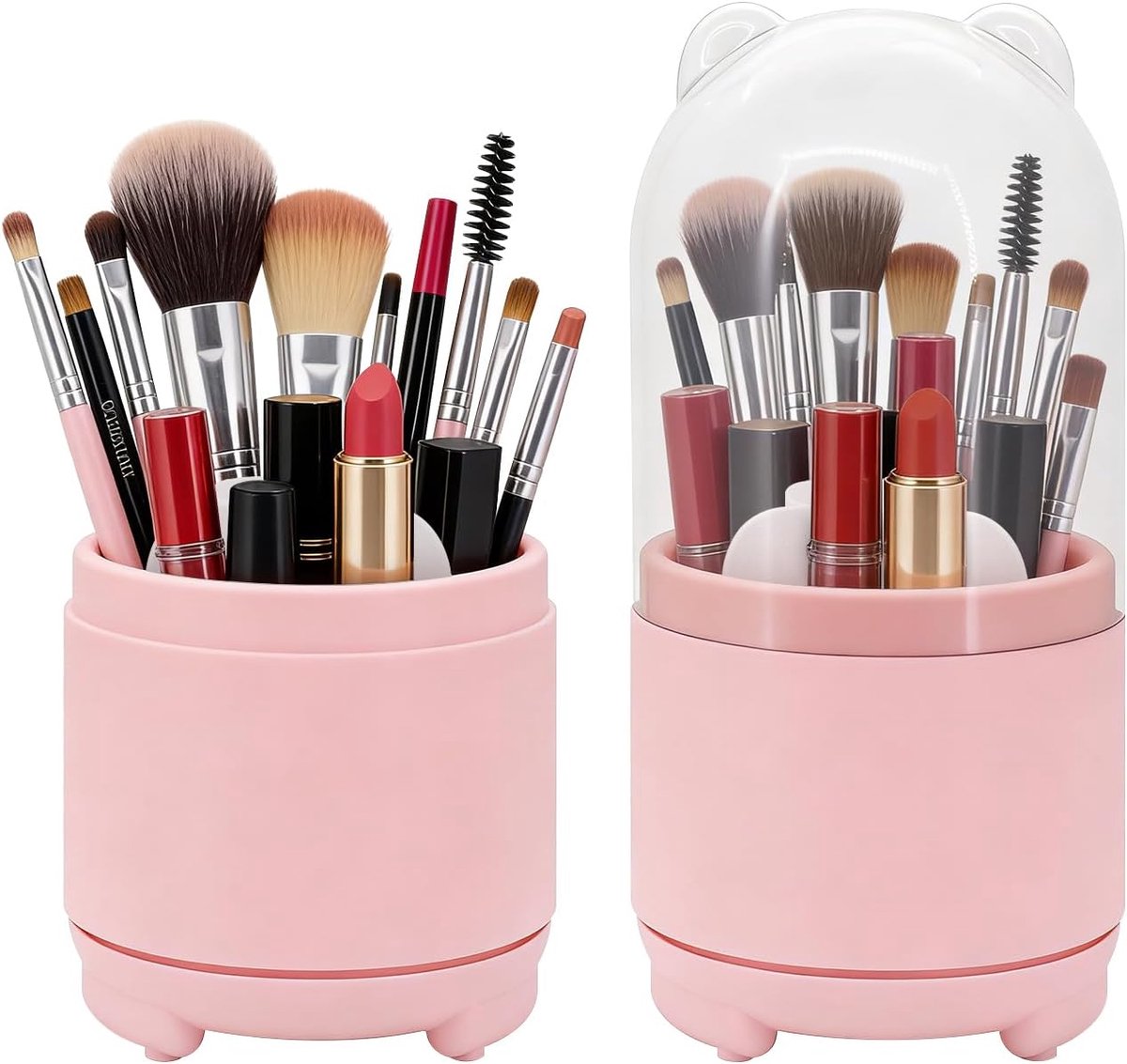 Organizer met stofdicht deksel, cosmetica-make-uporganizer, make-up-organizer, borstelhouder, 360 graden draaibaar - ShopVlot