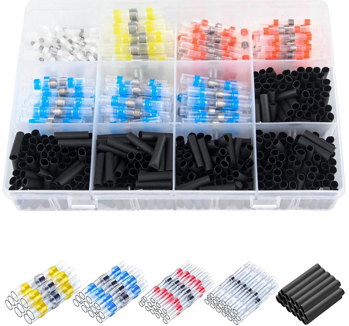 CHENYU 600 stuks soldeerverbinders, soldeerverbinders met krimpkous, 4 kleuren, krimpverbinders, stootverbinders - ShopVlot