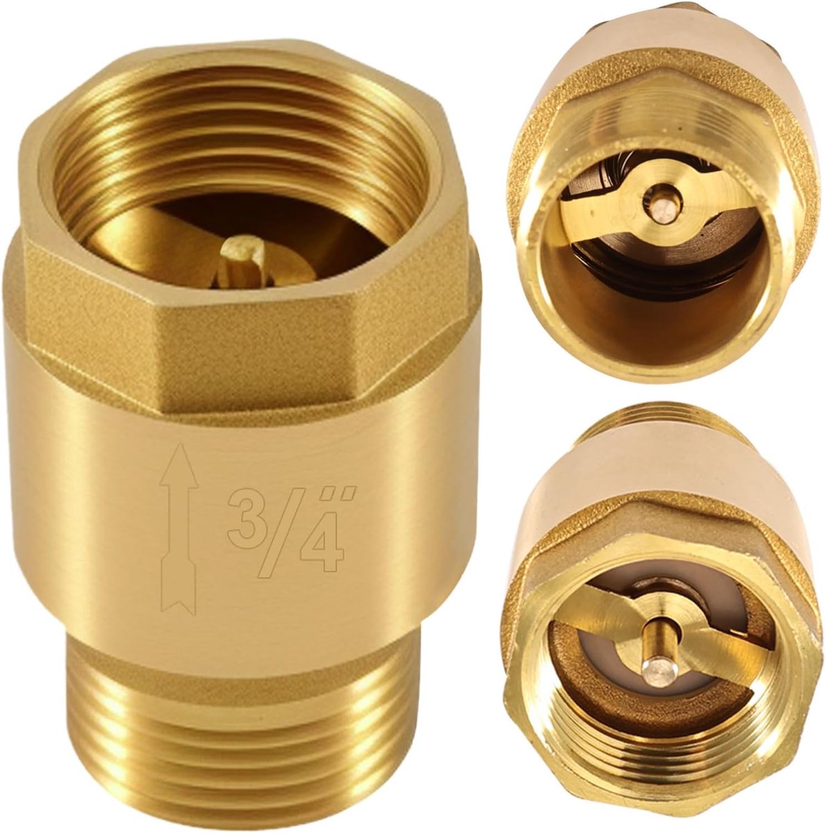 Begonia 3/4 Inch Brass Check Valve, Check Valve 3/4 Inch AG to IG, Check Valve with Female Thread and Male Thread 3/4 - ShopVlot