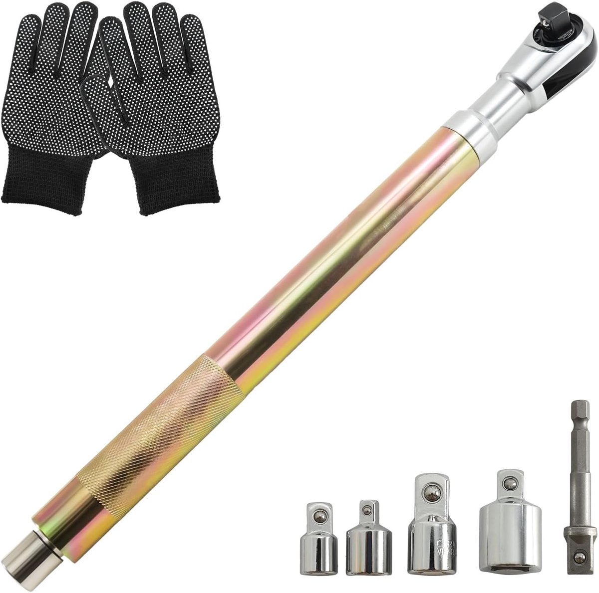 Ratelverlengsleutel, 1/2 inch (1,27 cm) krachtige verlengsleutelset met nauw bereik en adapter, voor automobiel - ShopVlot