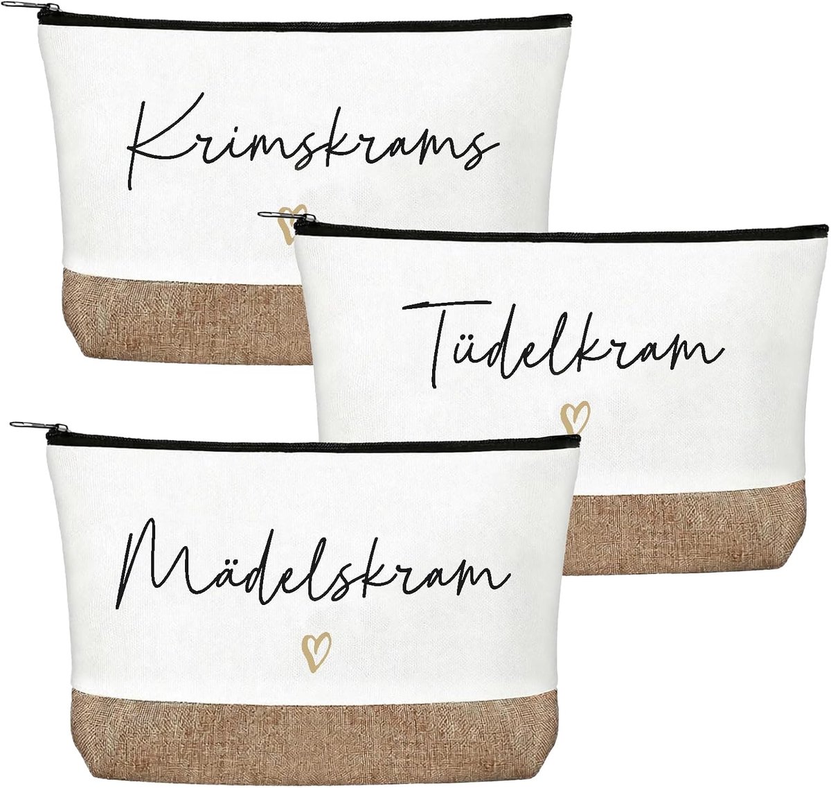 3 stuks cosmeticatas, kleine toilettas, kleine toilettas met spreuk, make-uptas met ritssluiting, reisportemonnee - ShopVlot