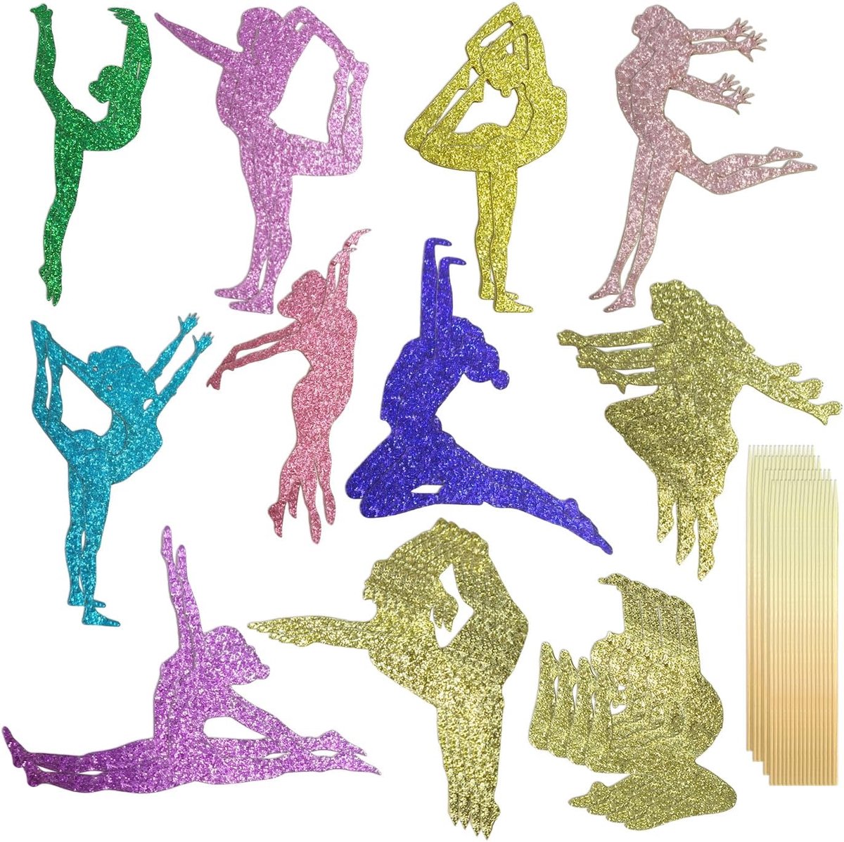 28 Pieces Cake Decoration Inserts, Glitter Cake Decorations for Girls, Cake Decoration for Girls, Gymnastics, Party - ShopVlot