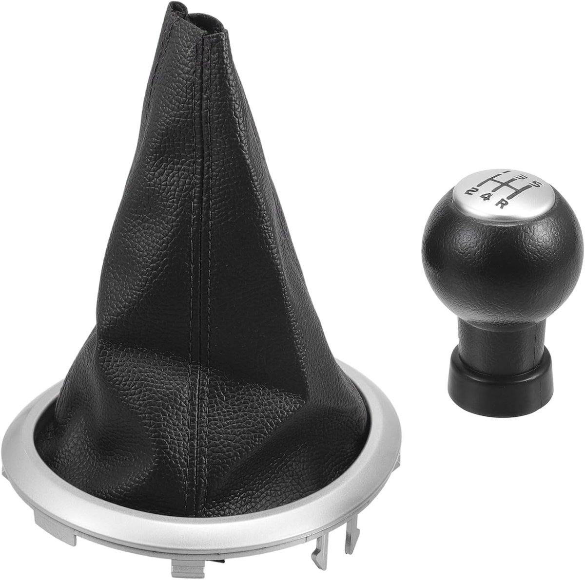 Manual 5-Speed Shift Knob with Cover for Suzuki Swift, Plastic, Black and Silver, Leather Look, 1 Piece - ShopVlot