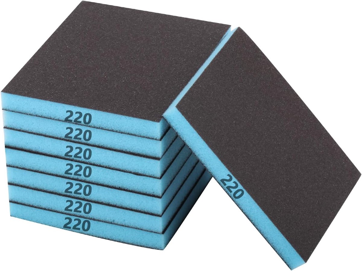 SnelShoppen - Schuursponzen 220 Korrel - Flexibele Schuurpads voor Hout, Metaal, Plastic en Stucwerk - 8 Stuks - Nat en Droog Schuren