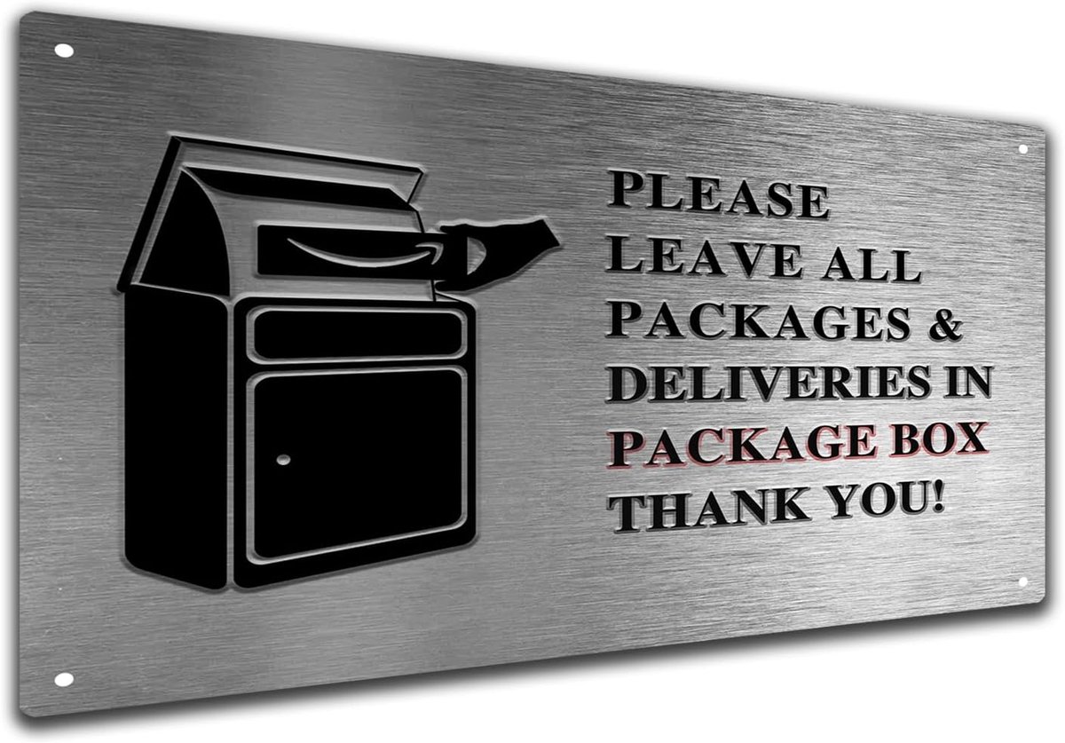 "Please leave the package in package box" package box plate 20cmx30cm delivery plate stainless aluminium, weatherproof - ShopVlot