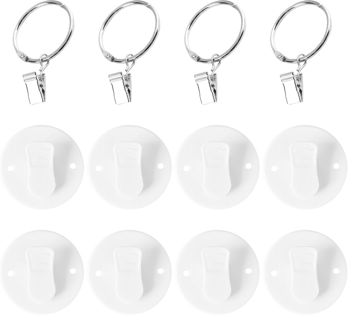 8 Pieces White Wall Hooks And 4 Pieces Hook Brackets, Shower Curtain Precipitation Clips, Simple Curtain Hooks - ShopVlot