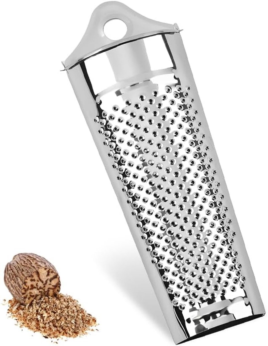 Muskaatrasp, kruidenrasp, handmatig, 4,5 x 13,7 cm - Roestvrijstalen schraper, met bevestigingsring, met geïntegreerde - ShopVlot