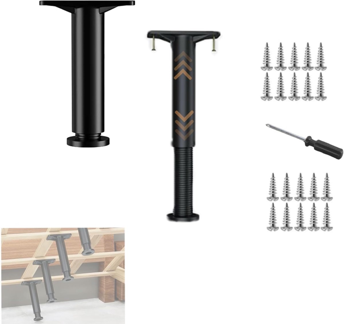 Meubelpoten Verstelbaar 42 cm - Metaal Zwart - Hoogte Aanpasbaar - Ideaal voor Meubels - ShopVlot