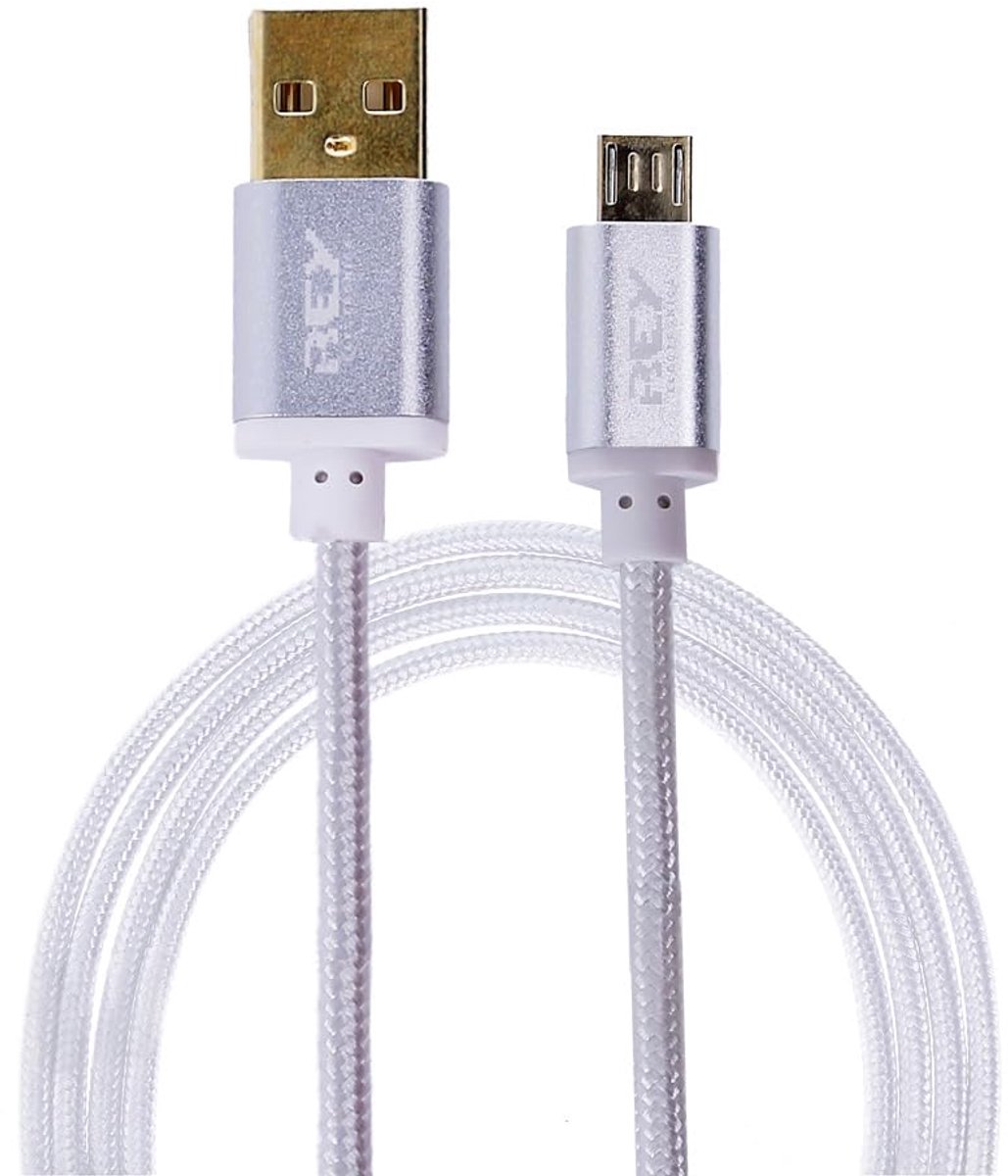 USB naar Micro USB Kabel 1,5 m - Nylon Gevlochten Wit - Goud Geplateerde Connectoren - ShopVlot