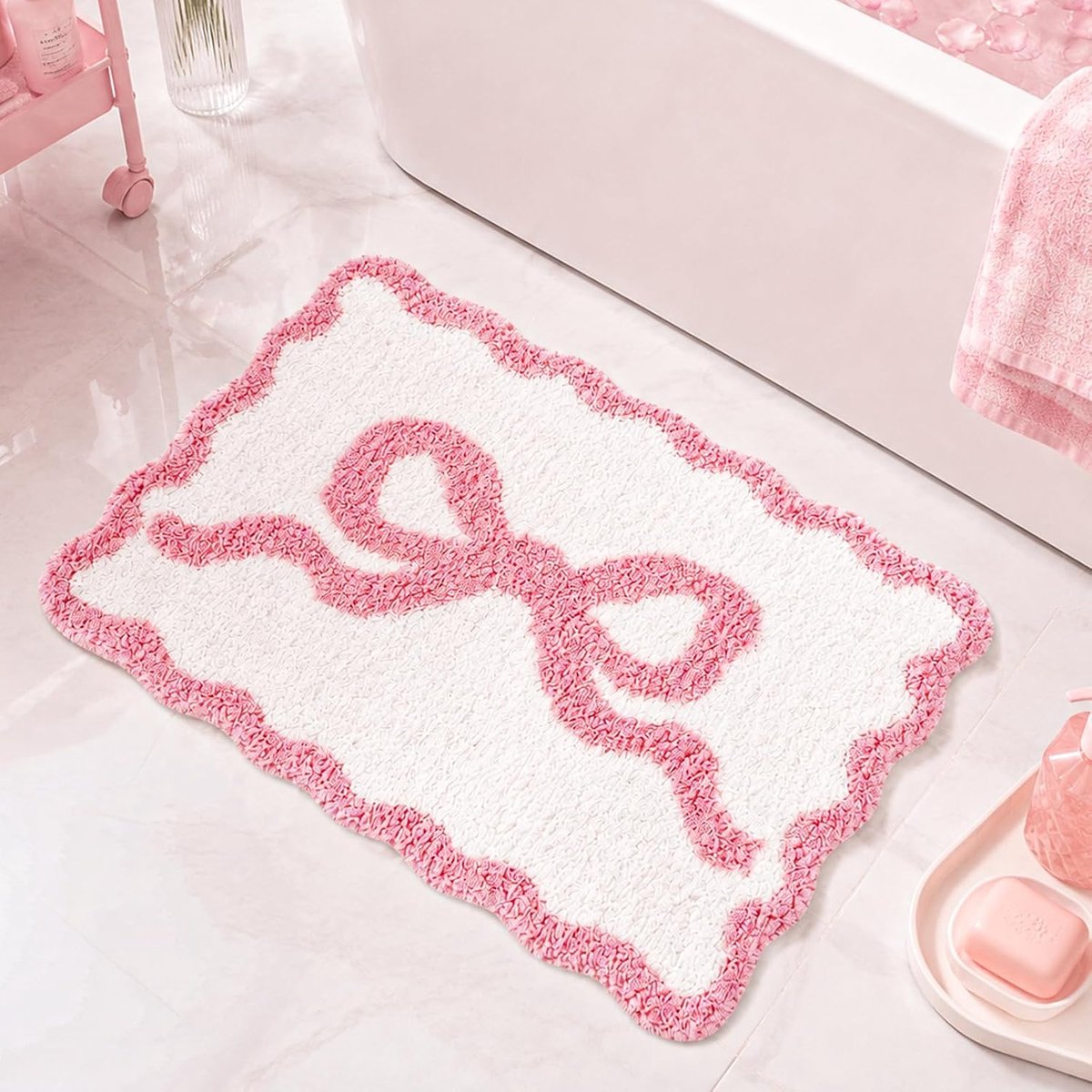 Badmat 45x66cm - roze strikken ontwerp - zachte microvezel - antislip en absorberend - ShopVlot
