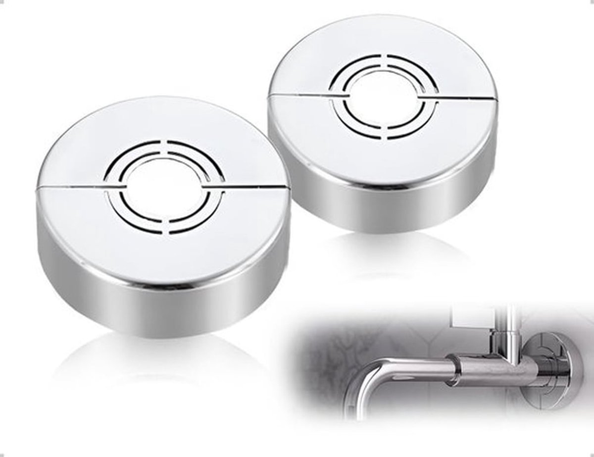 Afdekrozet Zilver - Set van 2 - Gedeeld Ontwerp - Voor Verwarmingsbuizen - Duurzaam Kunststof - Decoratieve Afwerking - Buisafdekking