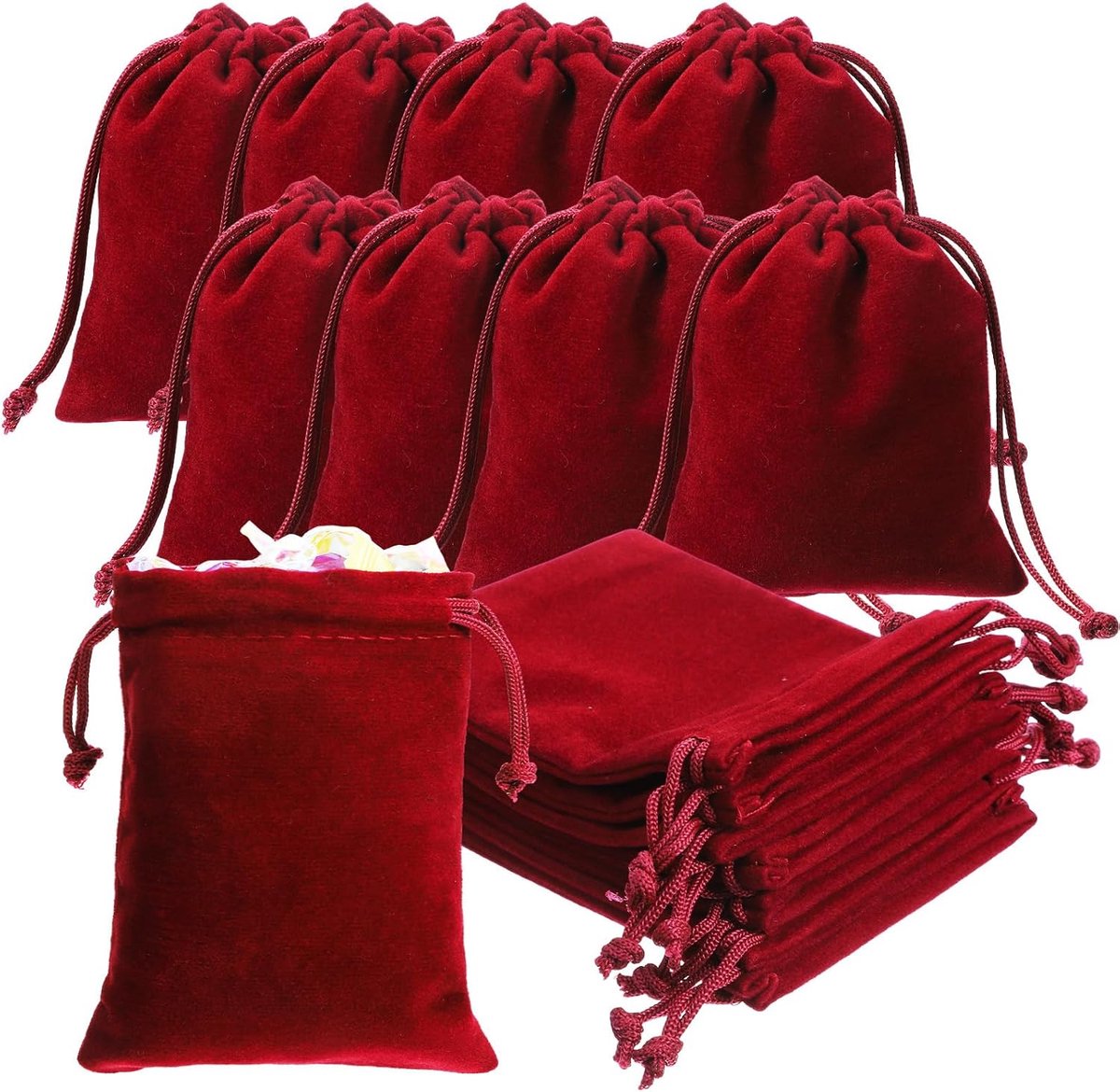 Juwelenzakjes set van 20 - 8 x 10 cm - donkerrode fluwelen zakjes - elegante opslag voor sieraden - ShopVlot