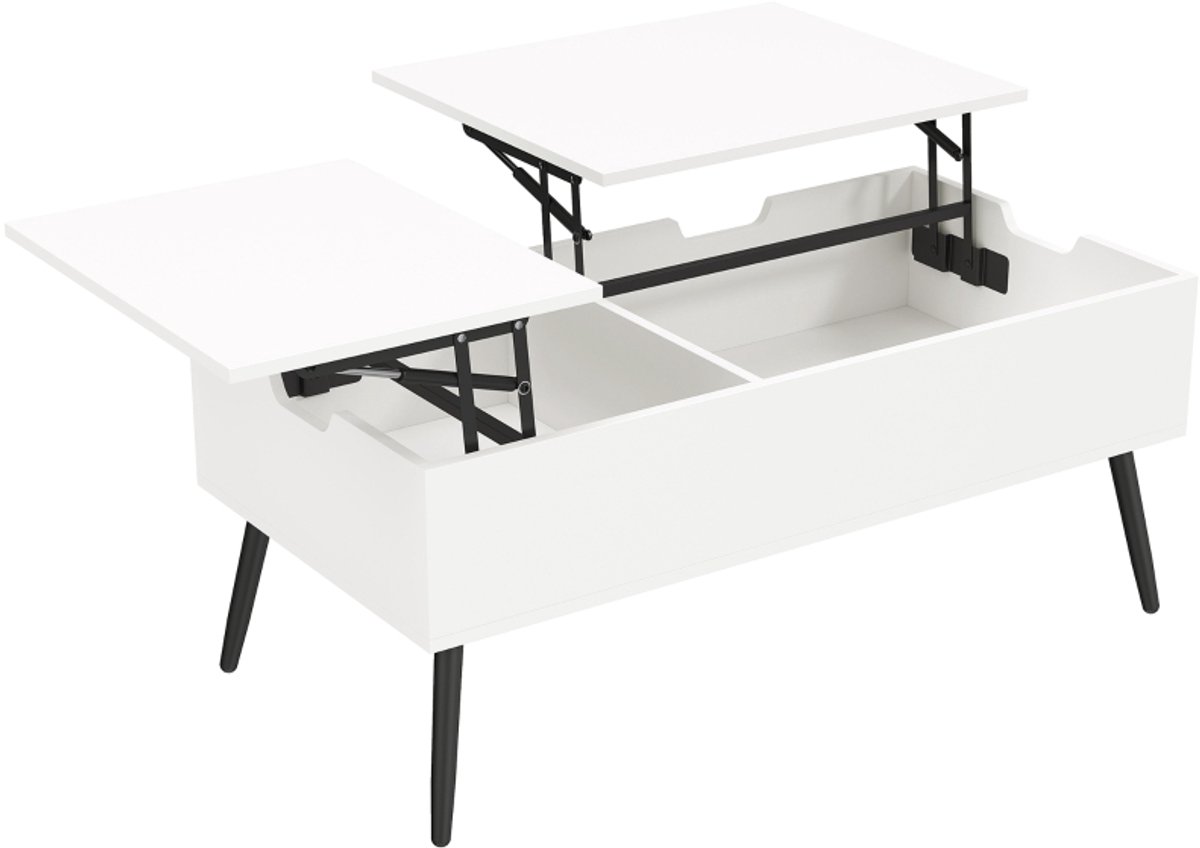 Hoogteverstelbare Salontafel 100x50 cm - Houten Tafel Met Verborgen Opbergruimte Wit