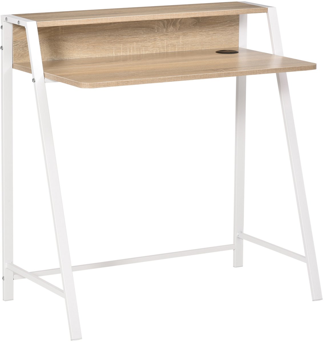 Bureau 84x45x85 cm - Computertafel Met Opbergvak En Kabeldoorvoer Metaal Wit