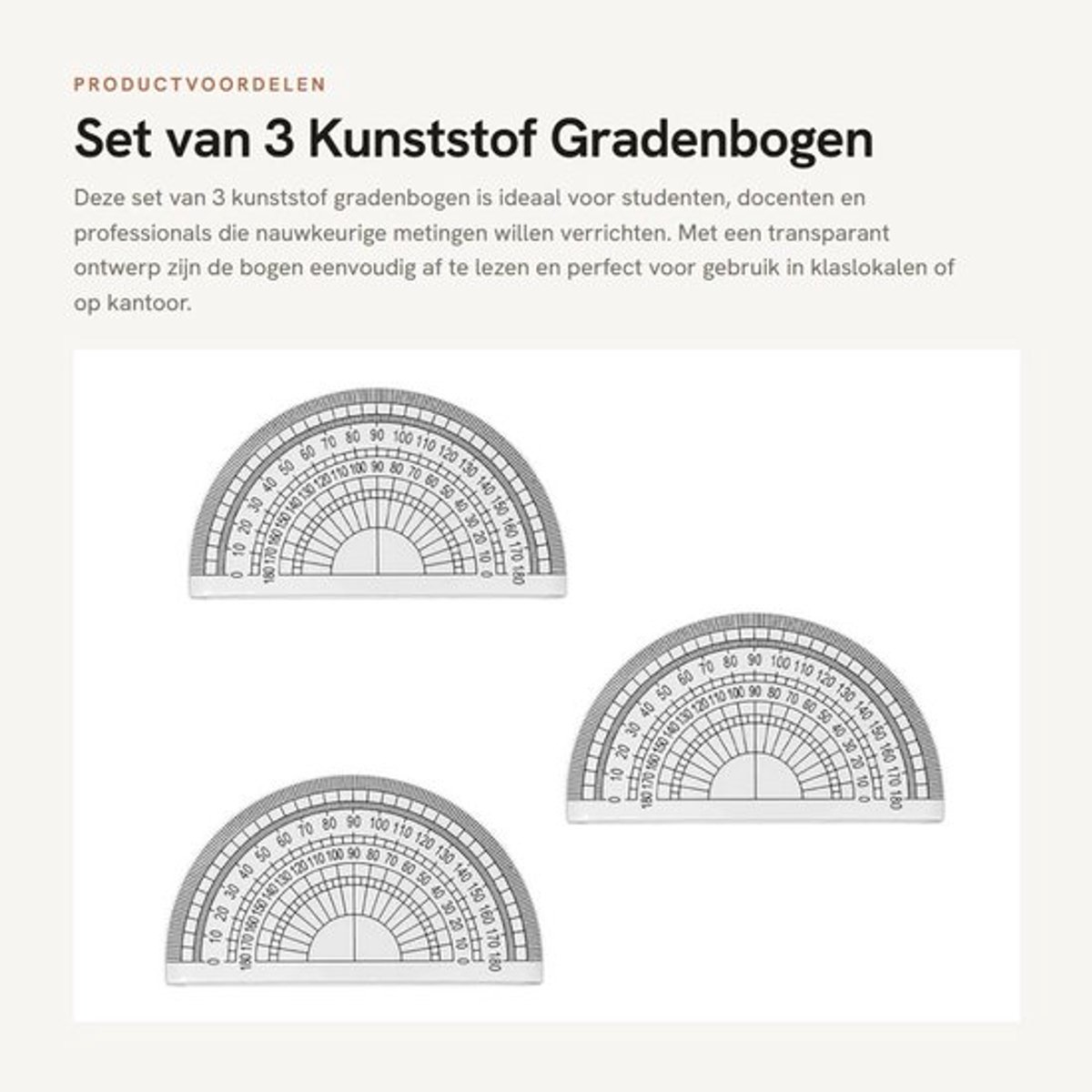 Gradenboog 180 Graden - 3-Pack Kunststof - Transparant - Hoekmeting - Wiskunde - Duidelijke Schalen - Meetinstrument
