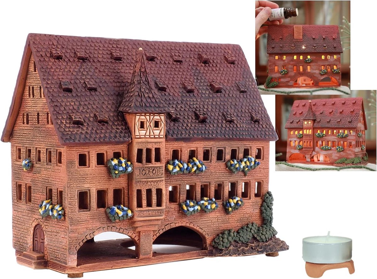 Teelichthouder keramiek 13 cm - handgemaakt - artistieke replica Heilige Geest Spital - sfeervolle decoratie - ShopVlot