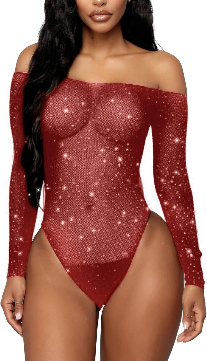 Bodysuit met visnet en steentjes - Catsuit - Sexy uitstraling - Perfect voor een feestje - ShopVlot