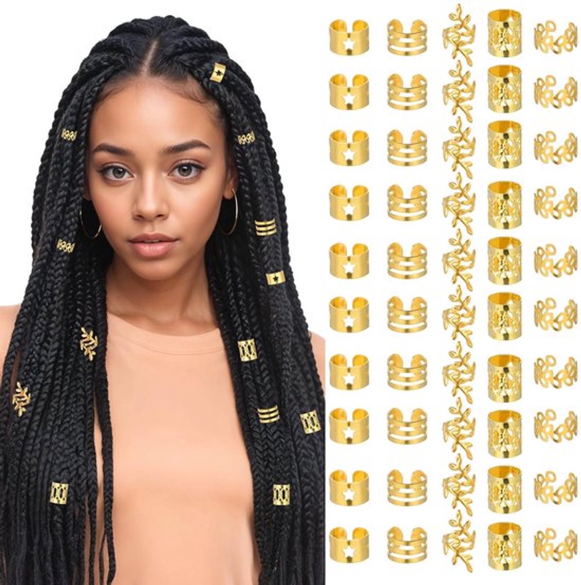 Set van 50 Gouden Haarmanchetten voor Vlechten en Dreadlocks