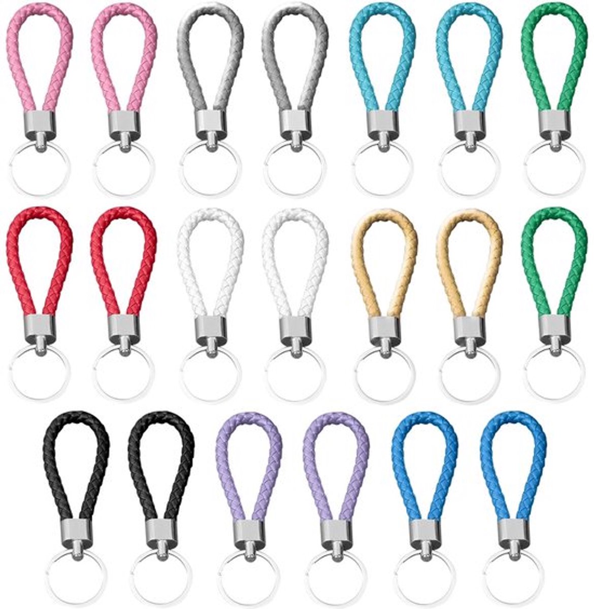 Sleutelhanger 20 stuks - Gevlochten PU-touw - Kleurrijk - Draagbare Sleutelhanger - Stevig en duurzaam - 4,5x1,2x0,4 inch - Sleutelring