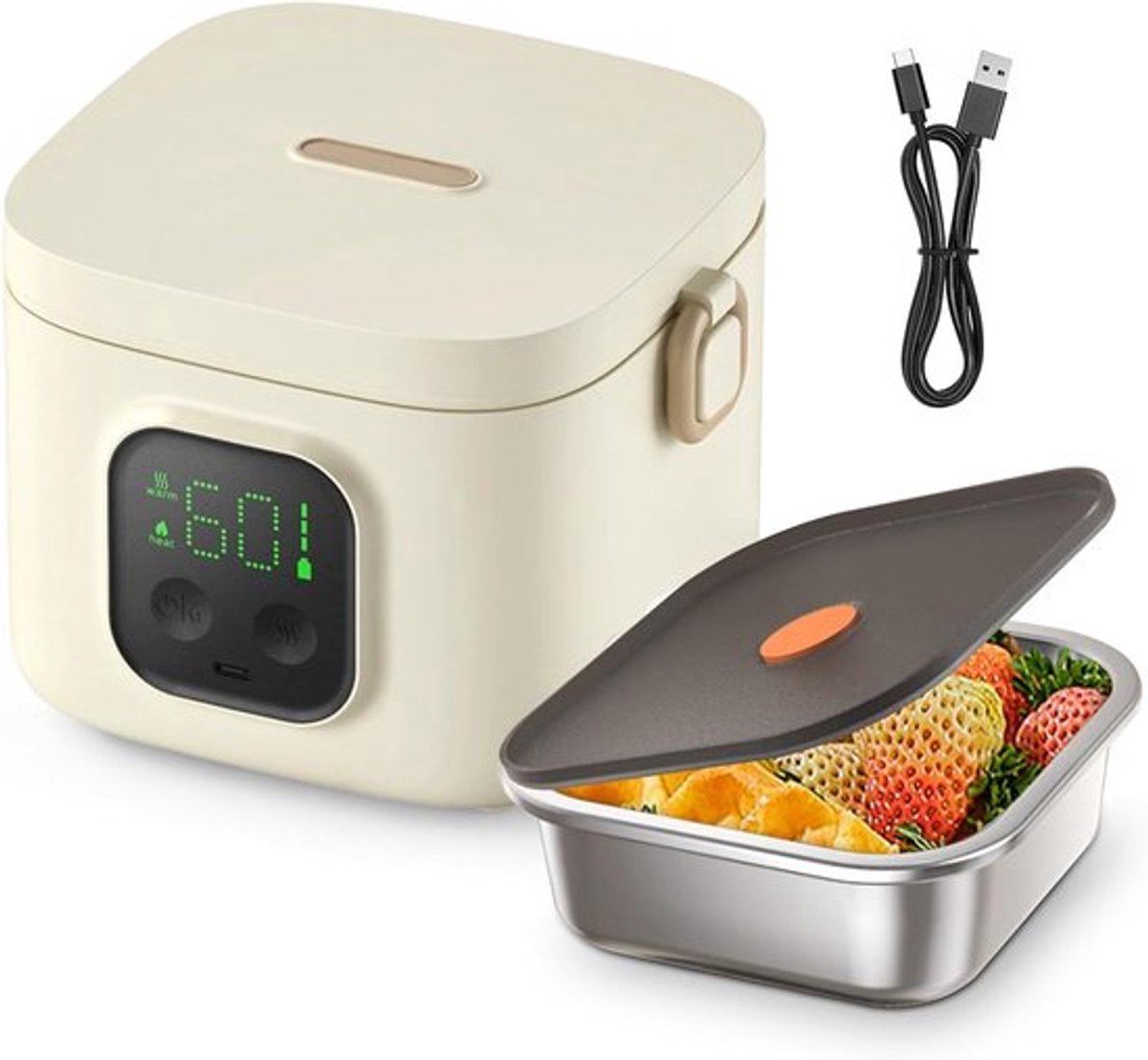 SnelShoppen - Electric Lunch Box, Verwarmbare Lunchbox met 14000 mAh Batterij, 7 Verhittingsniveaus, Perfect voor Werk, Picknick, Auto en Buitenactivi
