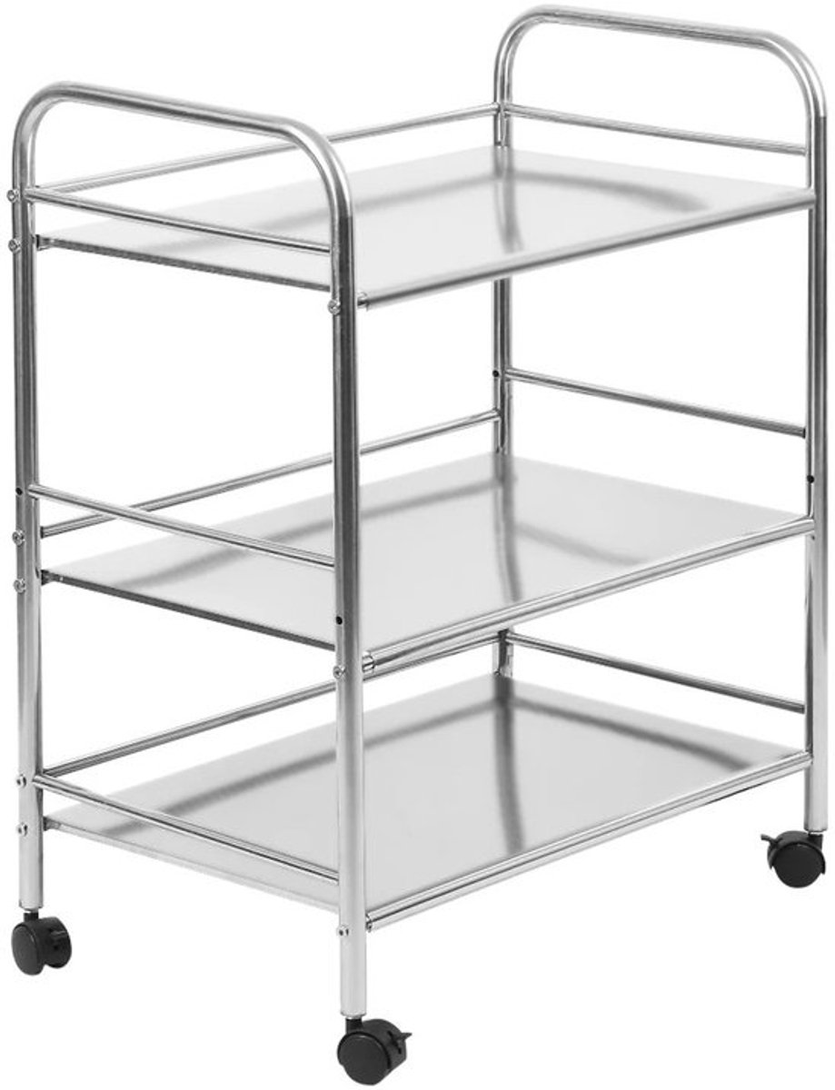 Serveerwagen 61x36x75cm roestvrij staal 3 planken keukenwagen transportwagen voor restaurantkeukens of hotels