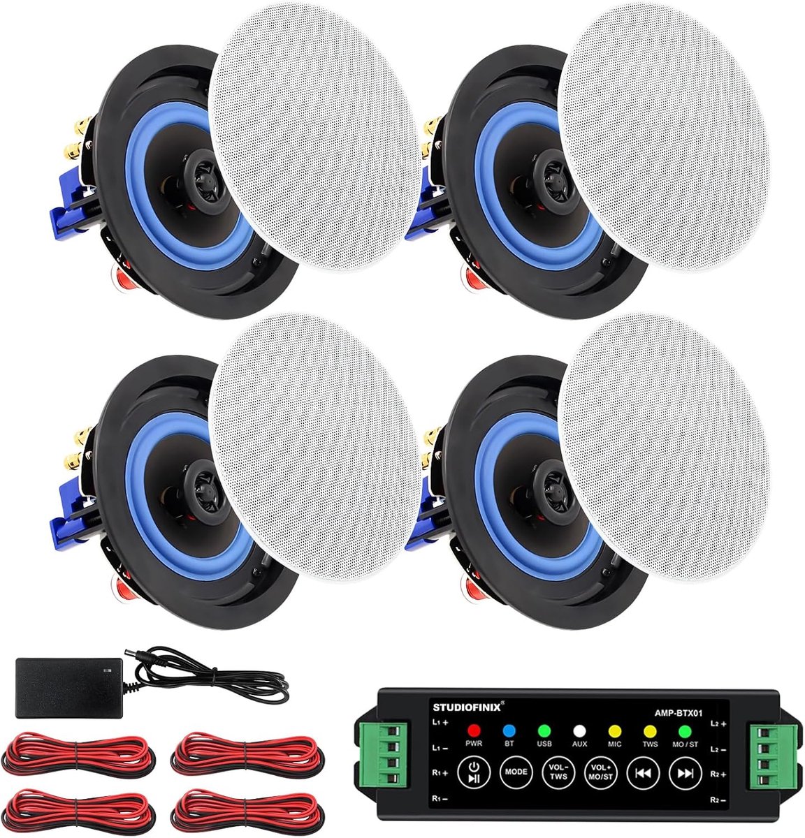STUDIOFINIX 4 Inch 320 Watt 2 Way Bluetooth Ceiling Speakers Package for Home Theater System, Living Room, Office - ShopVlot