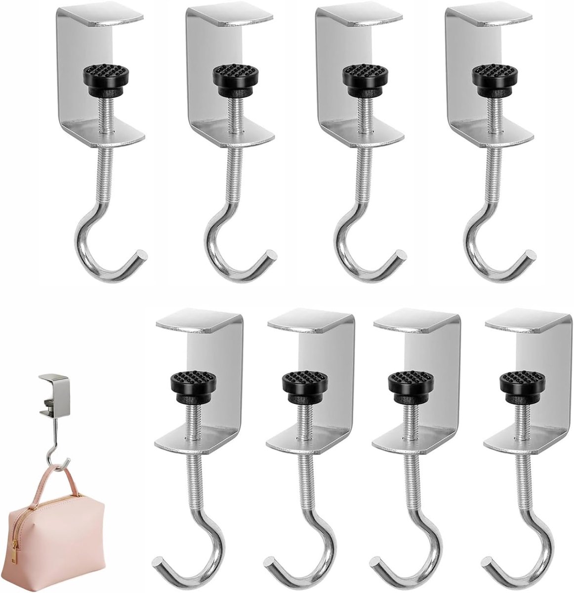 Pack of 8 Table Bag Holders, Adjustable Metal Hand Bag Hooks and Table Adjustable Non-Slip for School, Office, Bedroom - ShopVlot