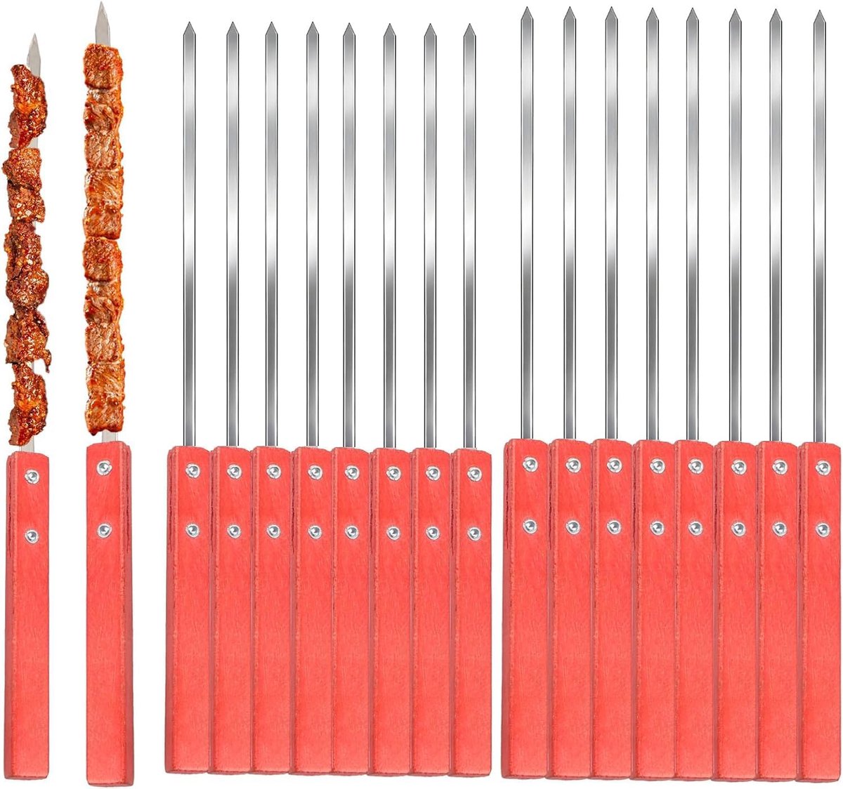 Adana Flat Skewers Stainless Steel Shashlik Skewers Stainless Steel Grill Skewers with Wooden Handles and Protective - ShopVlot
