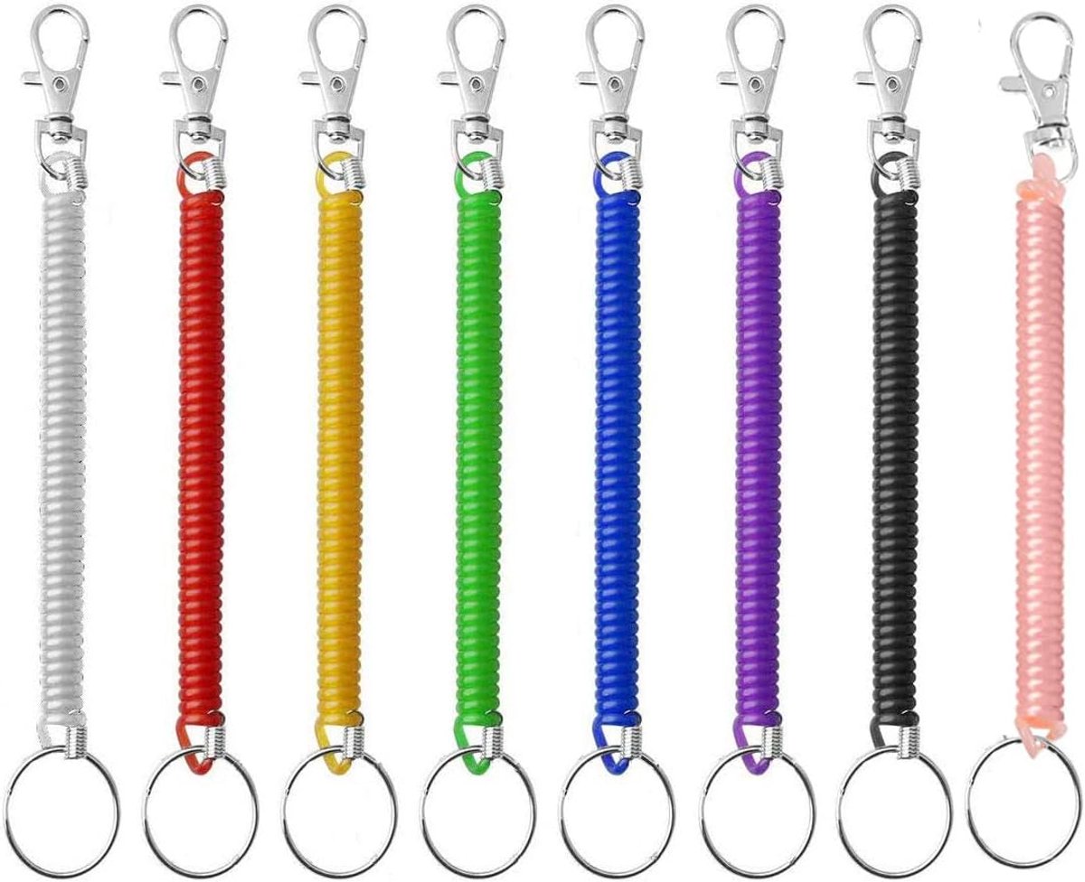 Fishing Line Key Chain, Pack of 8 Elastic Spiral Key Chains, Multi-Coloured Plastic with Retractable Spring Safety - ShopVlot