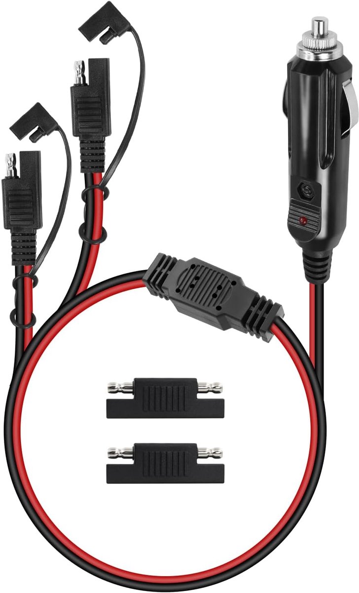 16AWG Cigarette Lighter Male to SAE or Cigarette Lighter Female Seat 0.6M (1 Male to 2 SAE) - ShopVlot