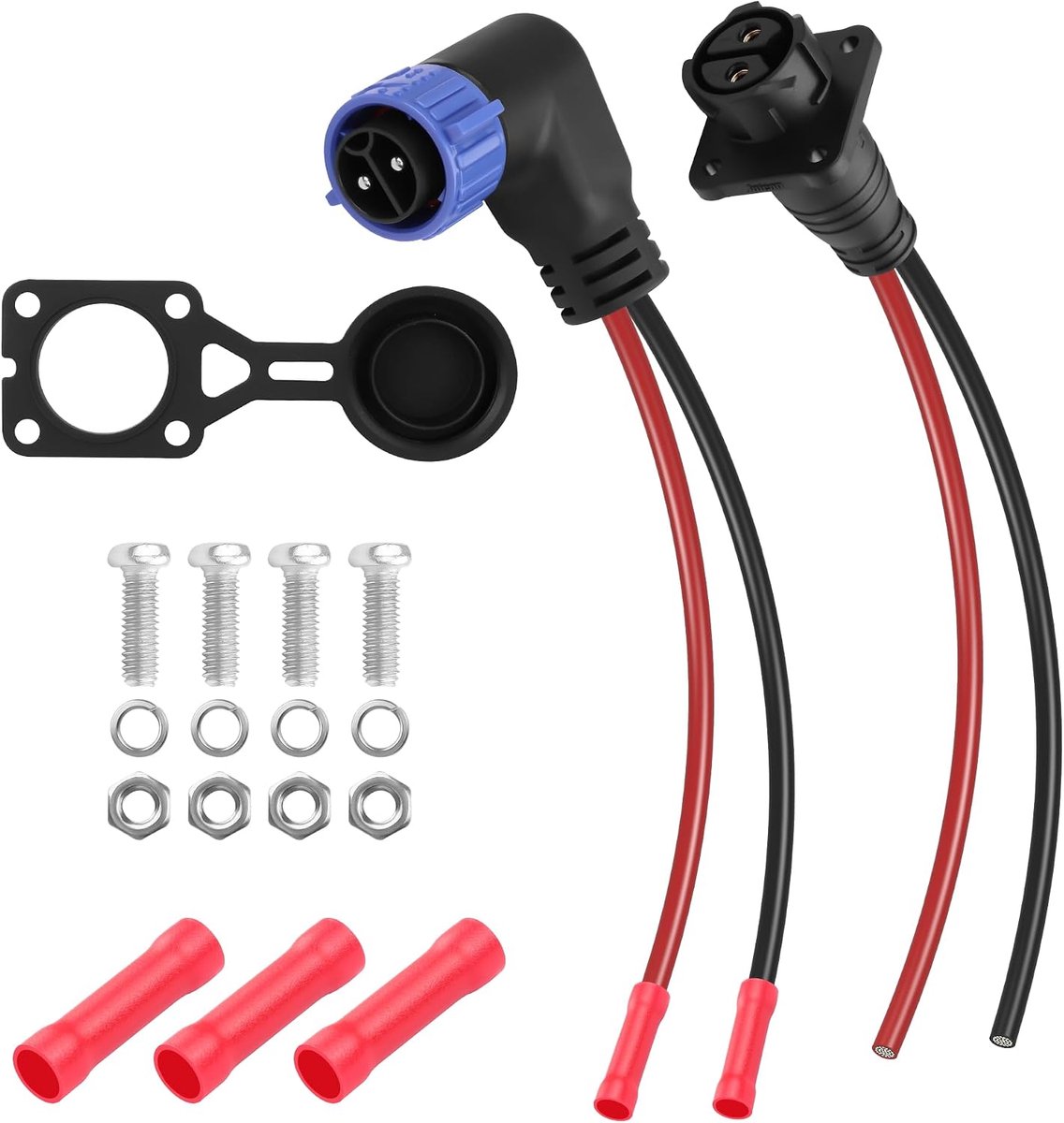 CERRXIAN Trolling Motor Plug Receptacle Set, 90 Degree 2 Pin 8AWG 50Amp Marine Boat DC Power Connector, Waterproof - ShopVlot