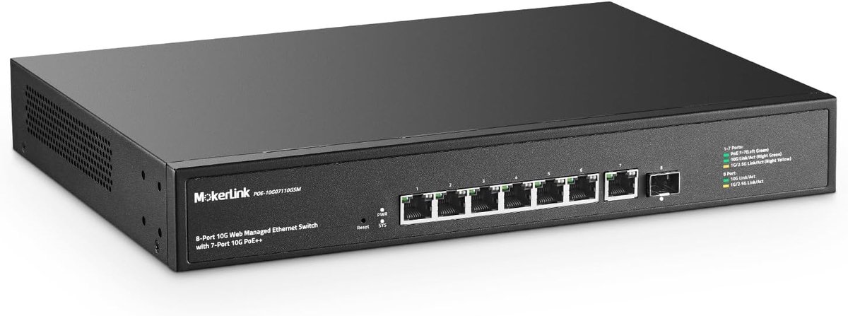 MokerLink 8 Port 10 Gigabit PoE Web Managed Switch with 10G SFP+, 7-Port PoE++ IEEE802.3af/at/bt 260W, Managed Rack - ShopVlot