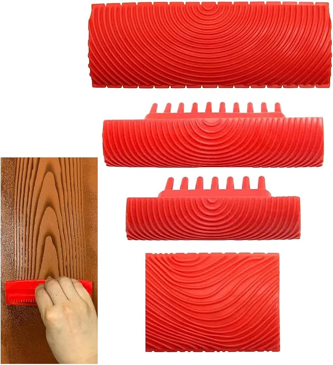 Wood Grain Tools, 4 Pieces Rubber Painting Tools, Wood Grain Design, Decoration Tools, Rubber Wood Grain Tools - ShopVlot