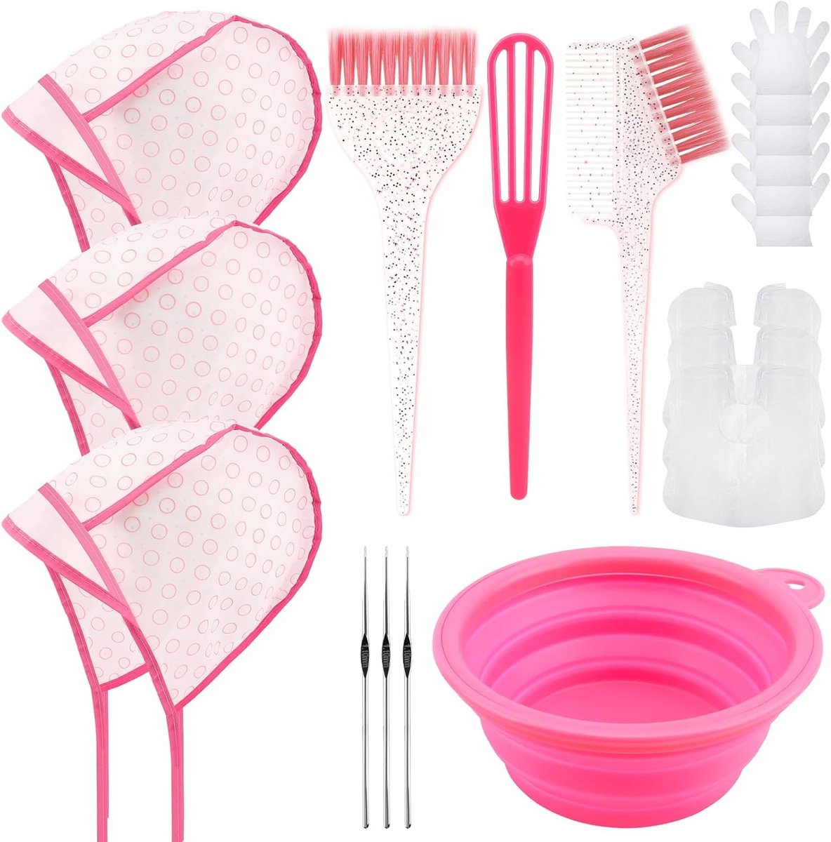 19-Piece Hair Dye Hair Set with Holes Metal Hooks and Paint Comb Hair Bonnet Hair Cap for Home Hair Salon for - ShopVlot