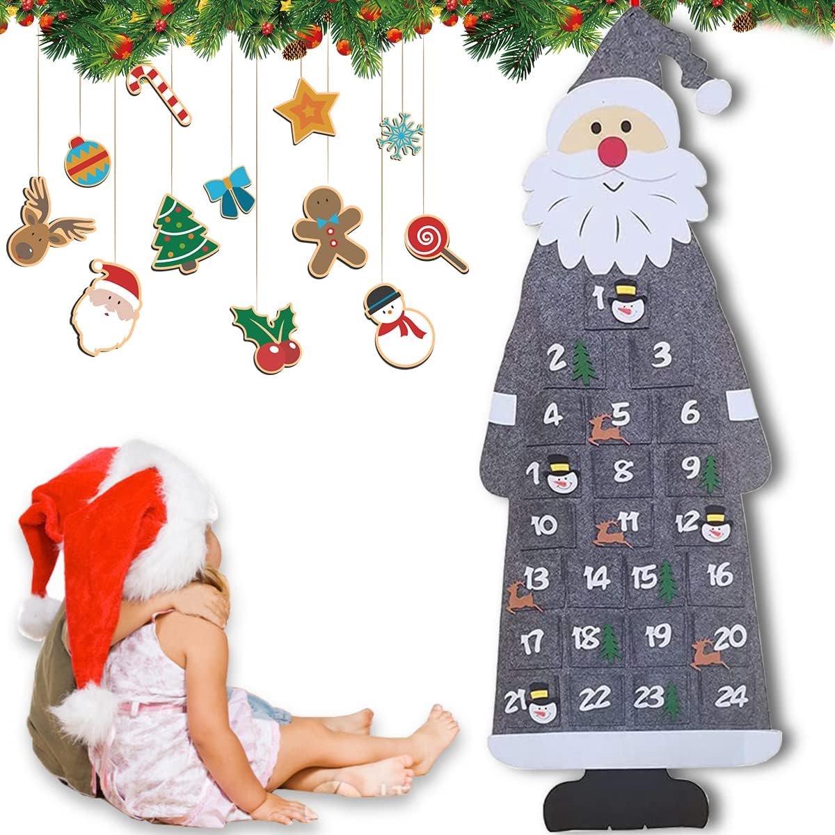 Santa Claus, Felt Advent Calendar, Santa Claus, Advent Calendar Made of Felt for Hanging, Advent Calendar for Filling - ShopVlot