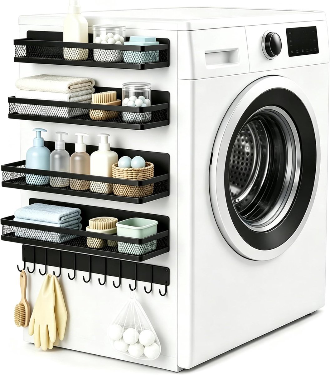 Magneetrek voor wasmachine 5-delige set met 4 manden en haaklijst - ShopVlot