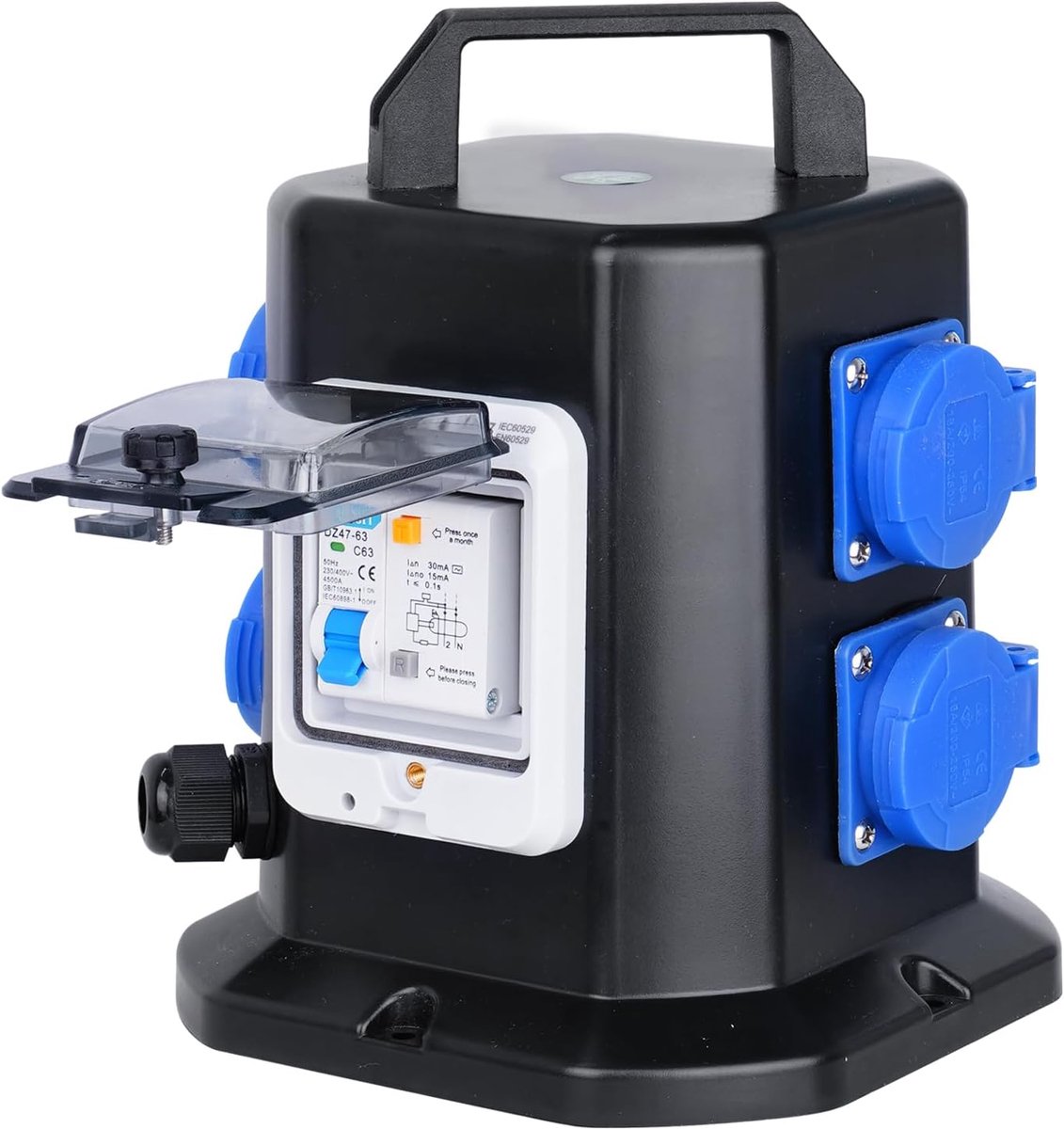 Portable Power Distributor with Schuko Socket, 250 V/16 A, Mobile Adapter, Waterproof IP45 Distributor, Ideal for - ShopVlot