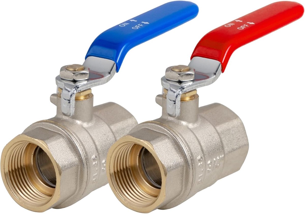 VANCOCO Kogelkraan 3/4 inch IG-IG, set van 2, afsluitkraan van messing, hendelgreep blauw en rood, PN-40, voldoet aan - ShopVlot