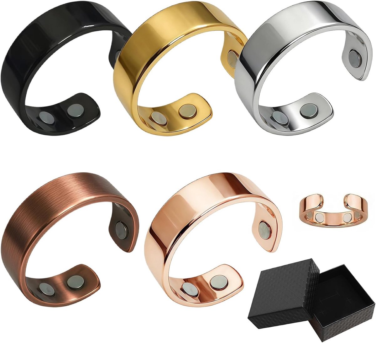 Magnetische Ringen Acupressuur Therapie, 5 Stuks Antistress Stemmingsringen met Geschenkdoos, Ondersteuning bij - ShopVlot