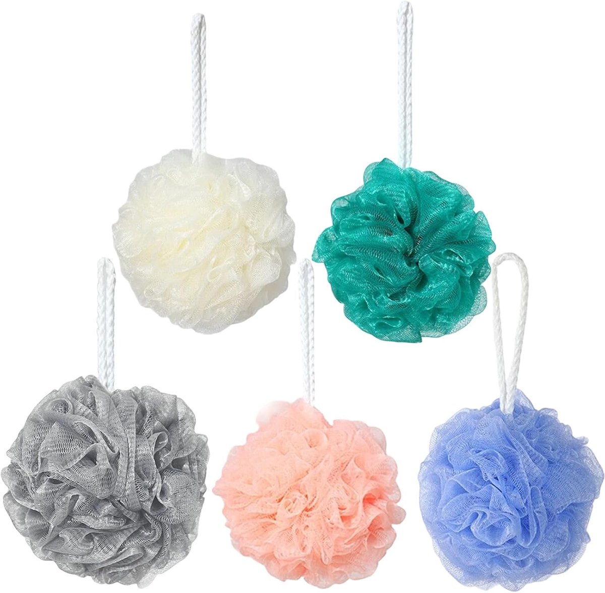 5 stuks douchespons, badspons, zacht, duurzame douchespons lichaam, luffa-spons (30 g) - ShopVlot