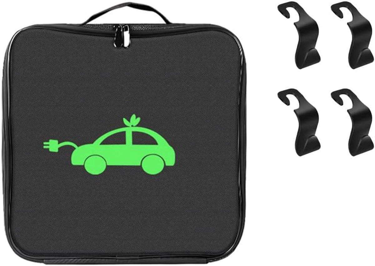 Anlising Charging Cable Bag, for Electric Car, Water Resistant Cable Bag, 4 Car Hooks, EV Portable Cable Bag, Durable - ShopVlot