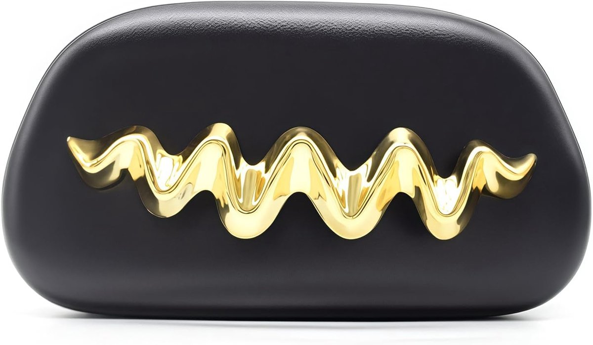 Ladies Evening Bag, Elegant PU Leather Clutch with Gold Wavy Handle and Detachable Chain, Chic Handbag for Wedding - ShopVlot