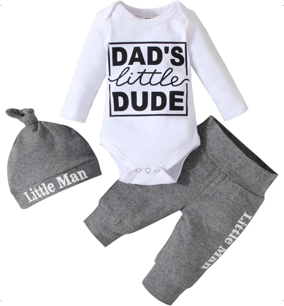 Newborn Baby Boy Clothes Long Sleeve Bodysuit + Pants + Hat 3 Piece Set for Baby Boys 0-12 Months - ShopVlot