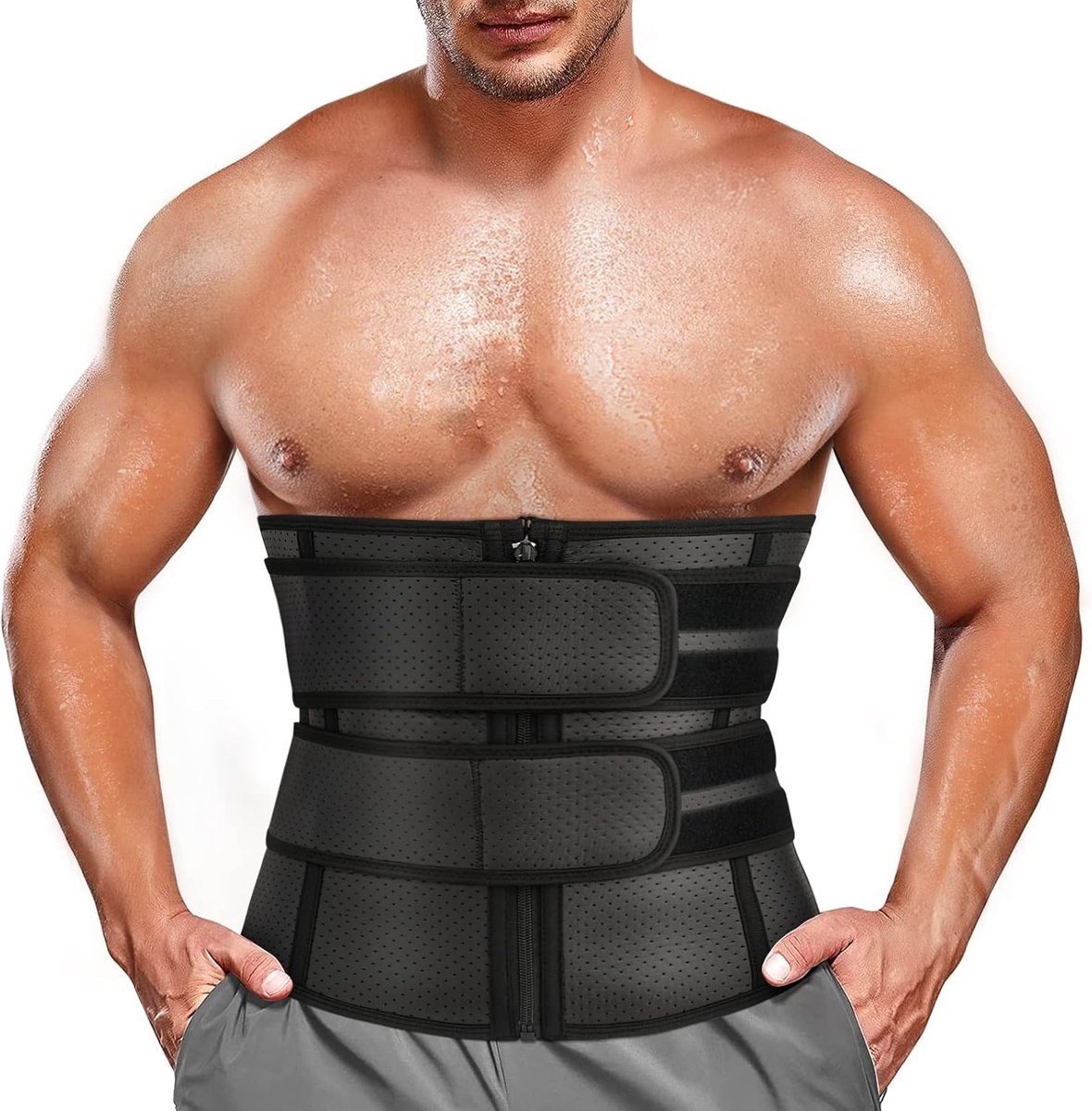 Men's Sweat Belt Slim Belt Neoprene Corset Slim Belt Flat Stomach Fitness Sports (L, Black) - ShopVlot