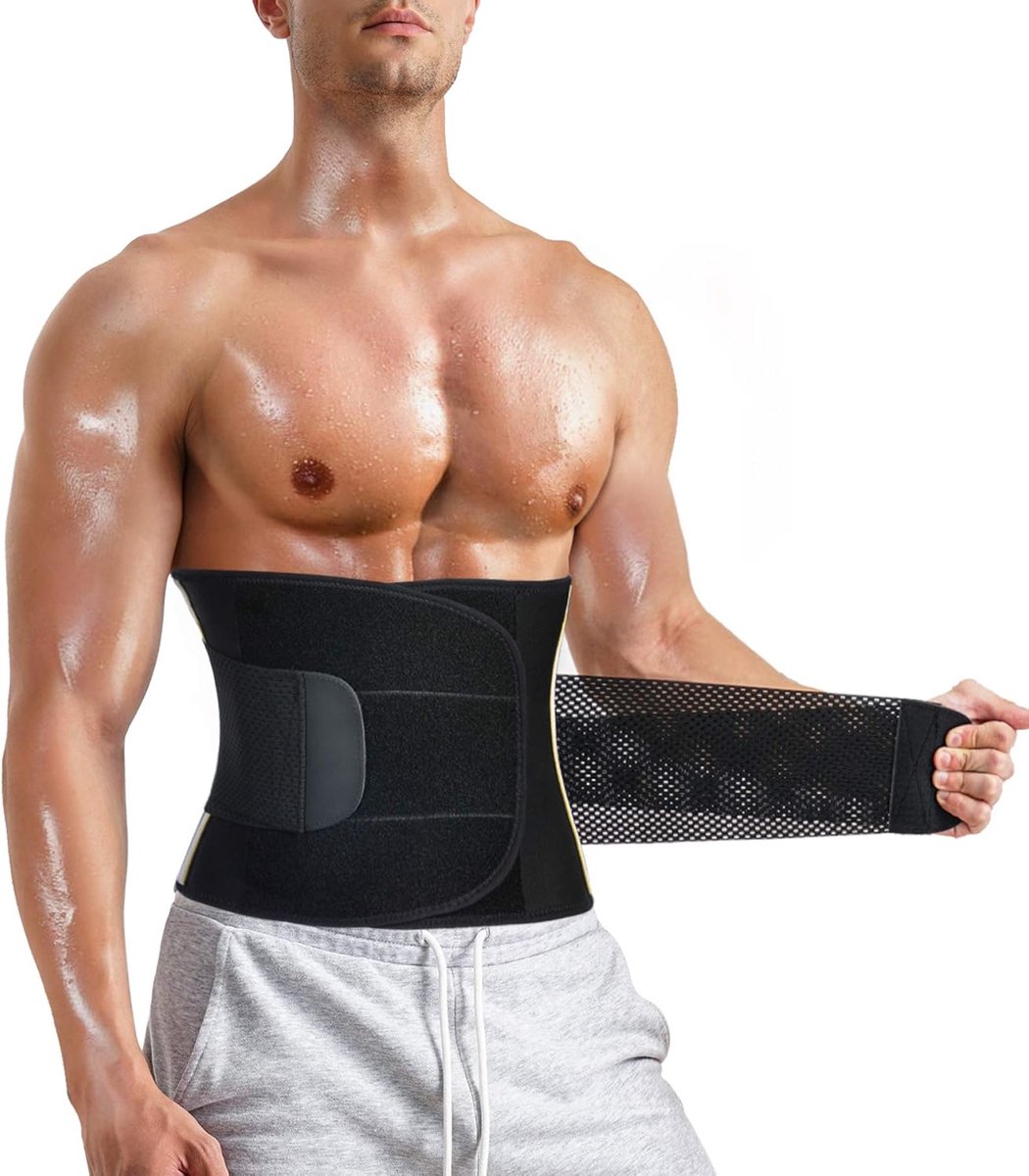 Sweat Belt Belly Control Belt for Men, Slimming Belt, Flat Tummy, Neoprene Sport Adjustable Fitness Sauna (Black, XL) - ShopVlot