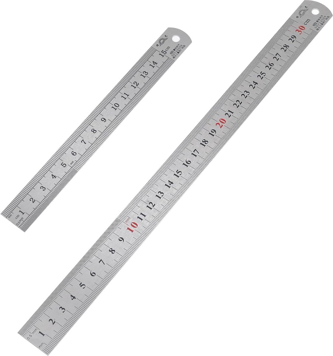 Metal Ruler, Set of 2, 15/30 cm, Steel Ruler, Double-Sided Scale Edge, Stainless Steel, Measuring Tool for - ShopVlot