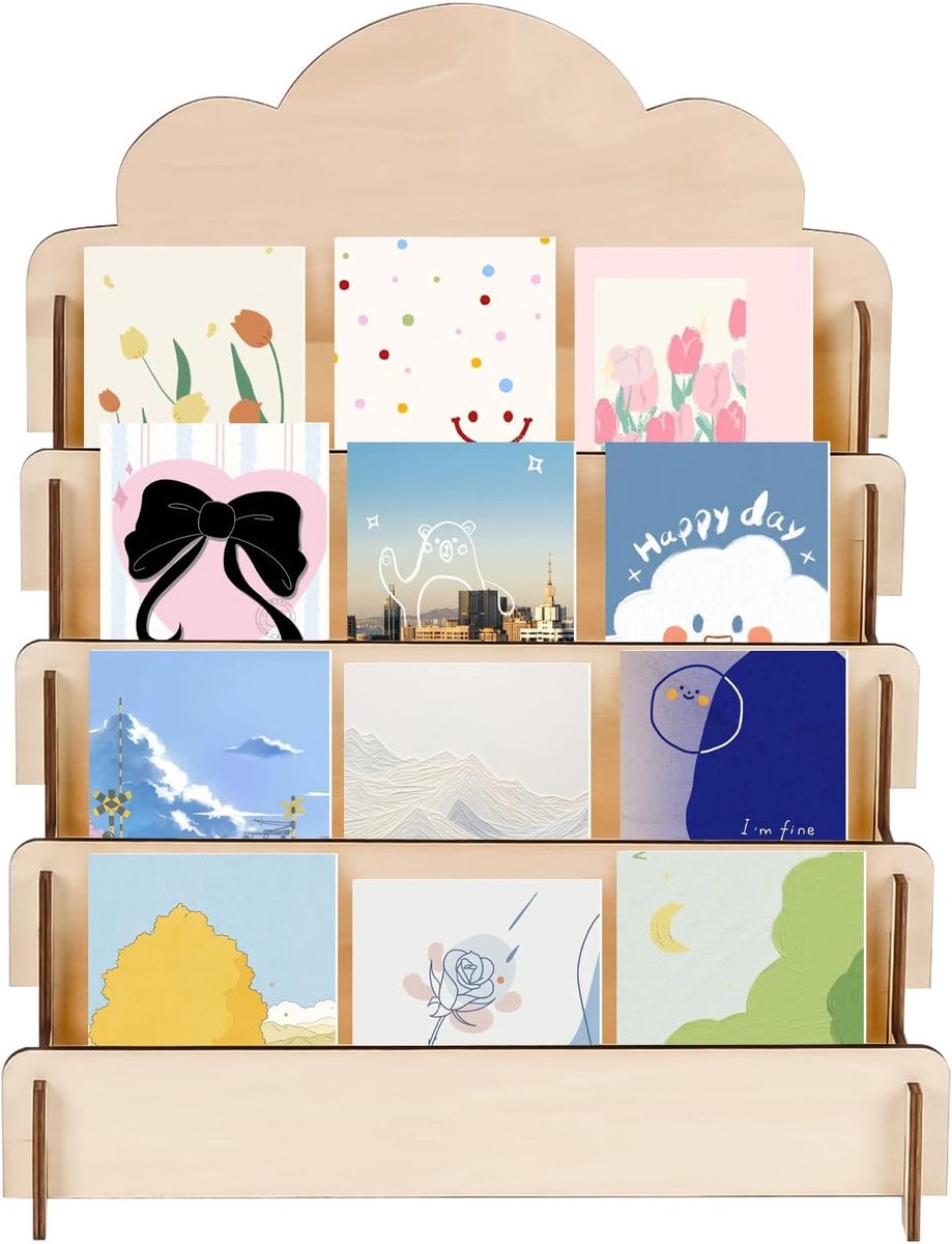 Les-Theresa 4-layer display made of wood, ladder stand made of wood, multifunctional, suitable for greeting cards - ShopVlot