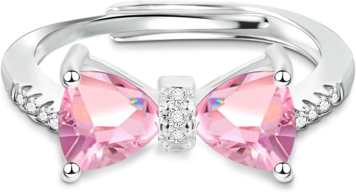 ALEXCRAFT Bow rings 925 silver for women with cubic zirconia Open Adjustable matching rings Friendship rings Gifts for - ShopVlot