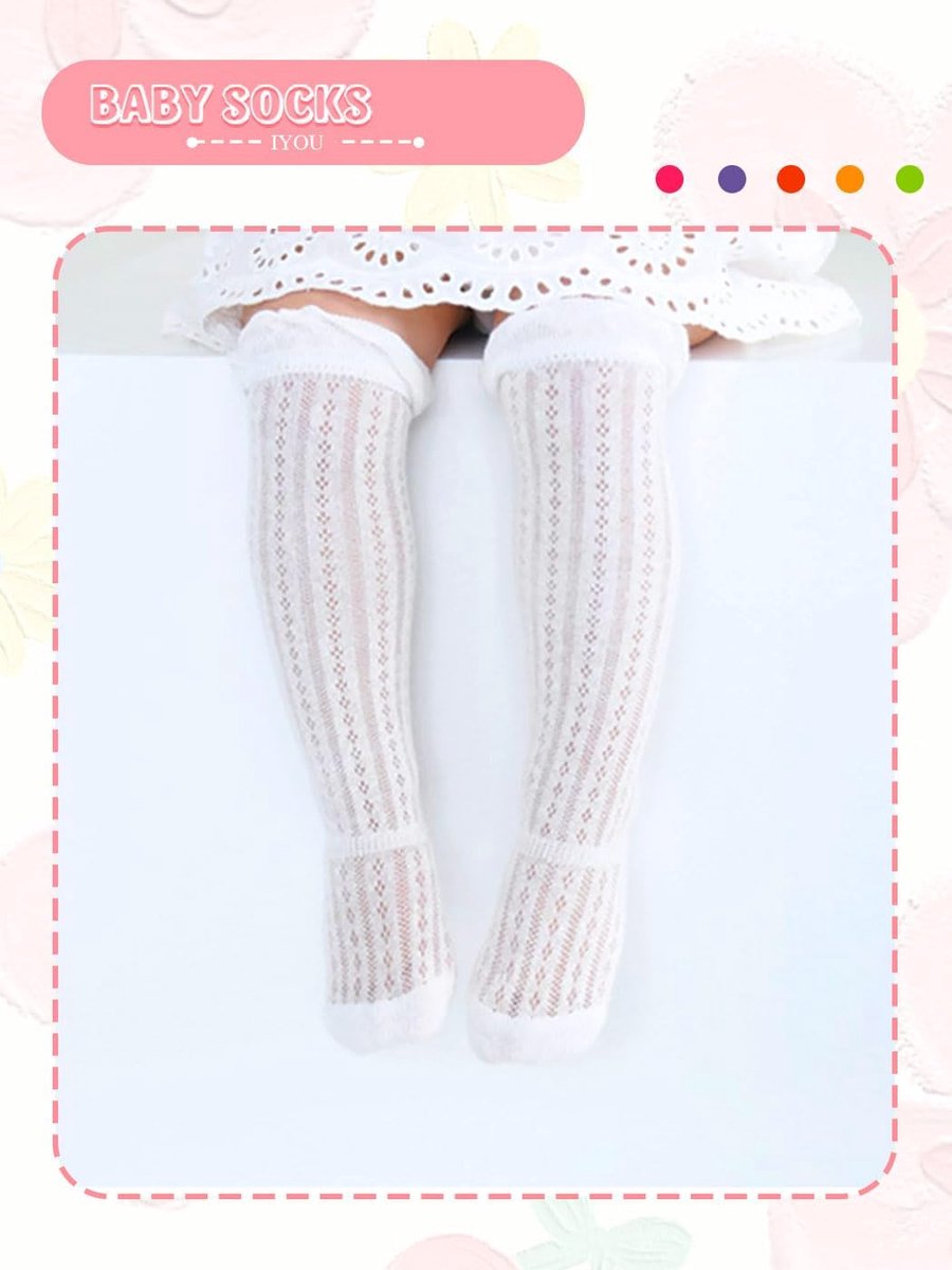 IYOU Baby Stockings Girls Long Summer Socks Toddler Long Cotton Socks Spring Summer 1-3 Years 3 Pairs White 1-3 Years - ShopVlot